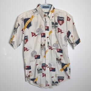 Chaps Ralph Lauren Vintage Button Up Shirt Short Sleeve Golf Theme Mens Size Sm